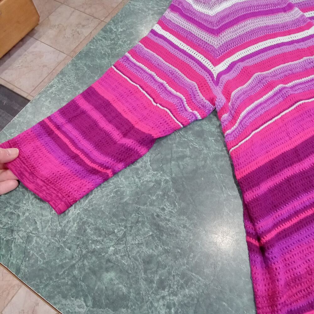 Catherines Open Knit Long Sweater Cardigan Plus Size 2X Pink Purple Ombré Stripe - Picture 4 of 11